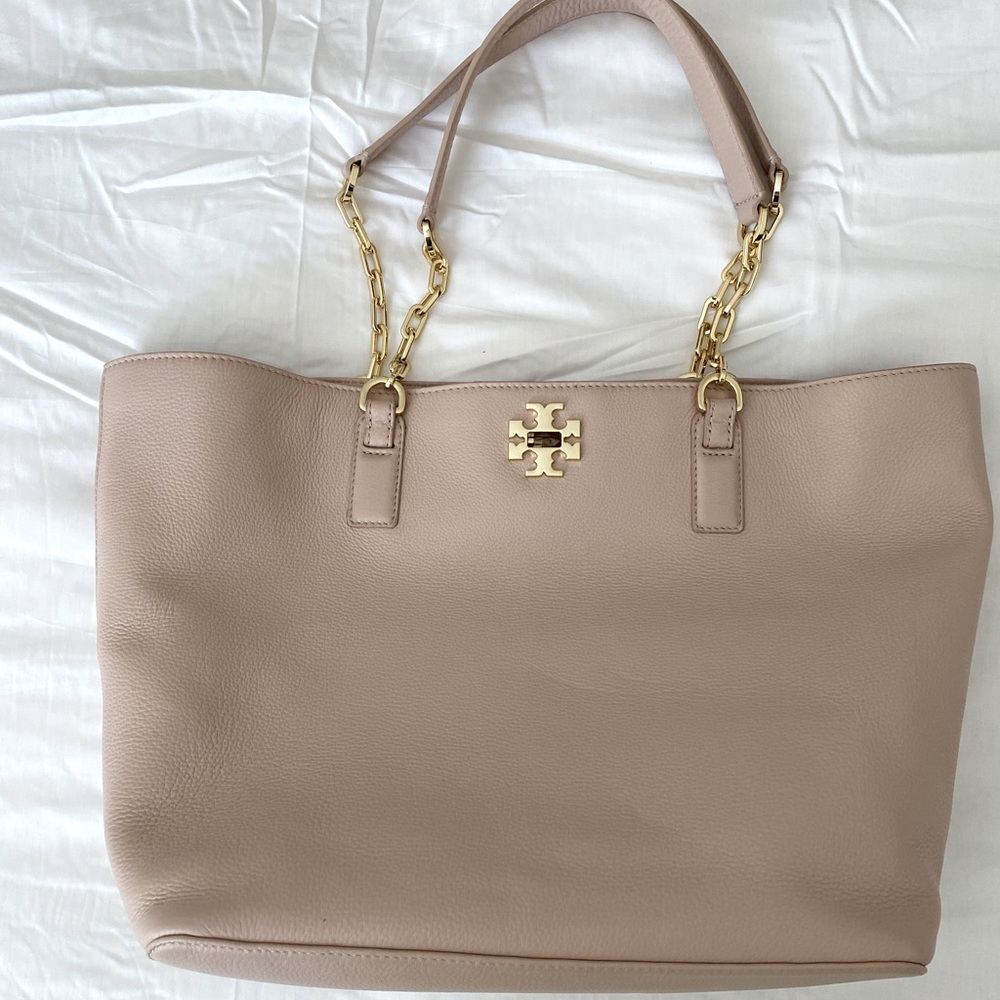 NWT Tory Burch Light Oak Pebbled Leather Mercer Tote 34034